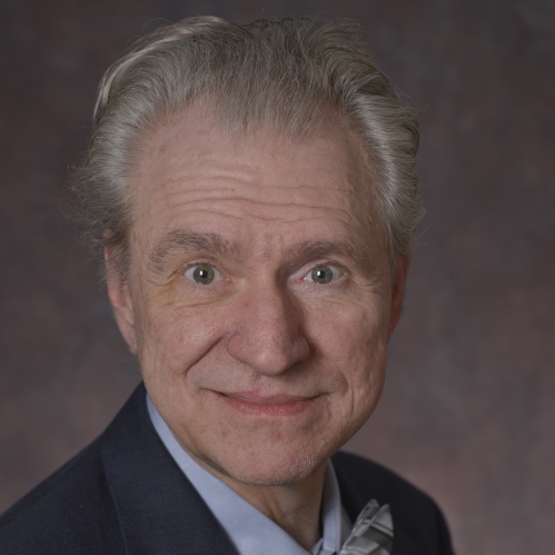 head shot of male with short grey hair wearing a dark blue suit, light blue shirt, and bow tie