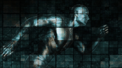 Green tone tile of running man medical research.